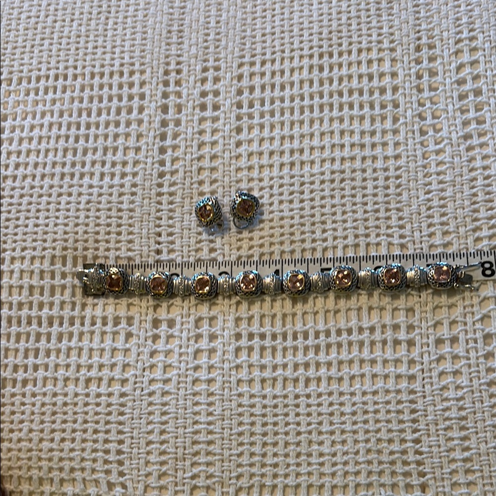 Silver with Gold trim Crystal Beaded Bracelet and Earrings Set